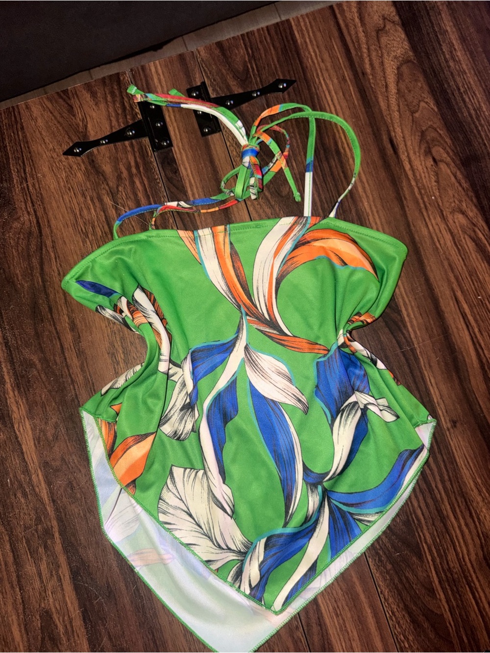 Zara Green Floral Print Halter Crop top Blue & Orange Accents